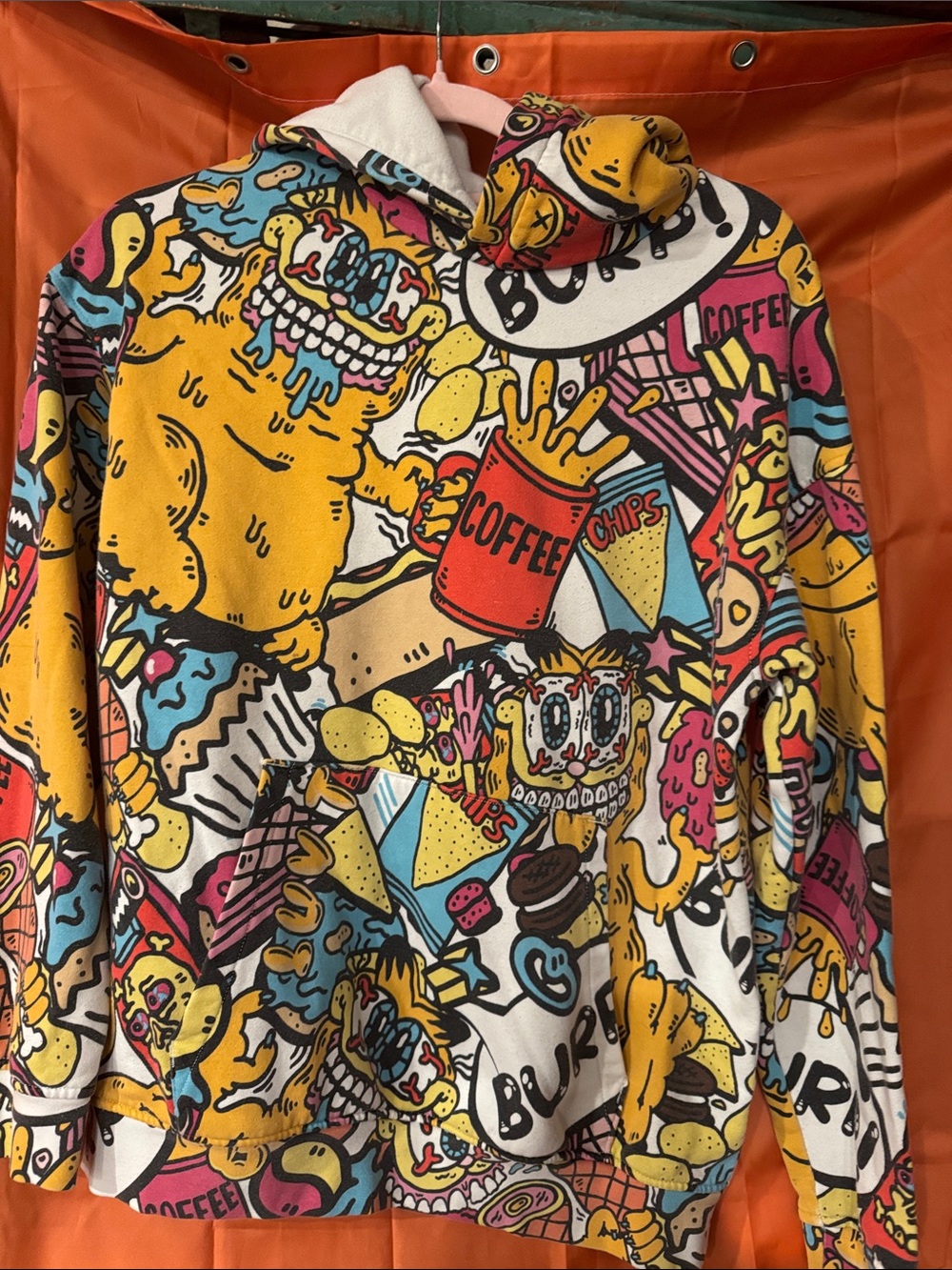 H&M Multicolor Cartoon Graphic Hoodie in Yellow, Pink & Blue Trippy Garfield